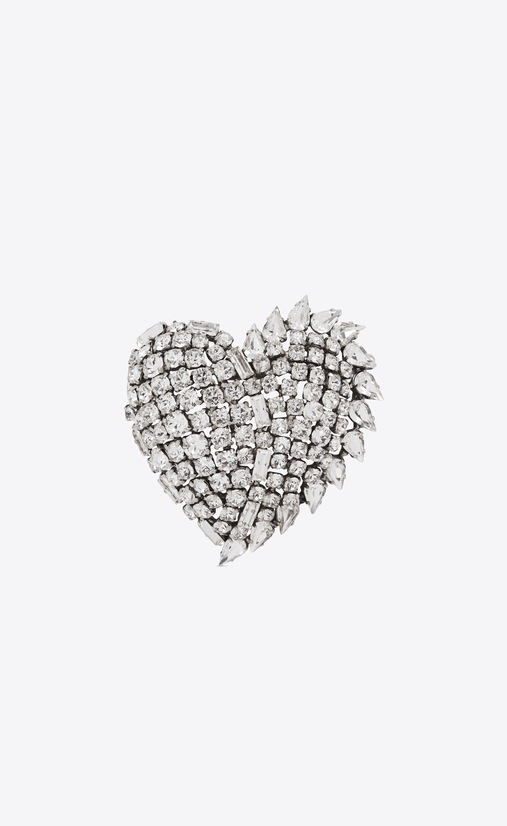smoking heart brooch in silver brass and clear crystal